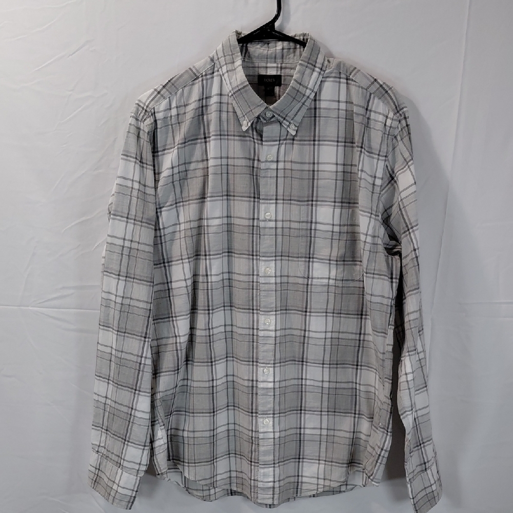 J. Crew Men's Gray and White Plaid Shirt